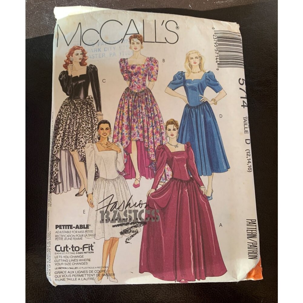 McCall's Misses Gowns and Dress Sewing Pattern Size 12 14 16 5714 - Uncut